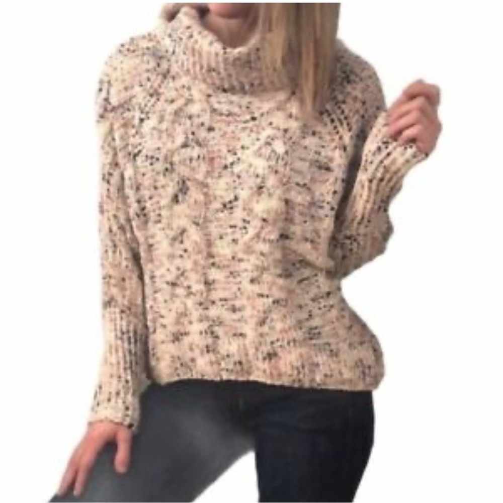 Anthropologie Moon & Madison Cowl Neck Sweater Cable Knit Pullover Oversized M